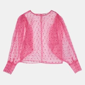 Zara Pink Polka Dot Organza Blouse